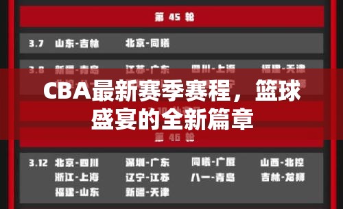 CBA新賽季賽程揭曉，籃球盛宴開啟全新篇章