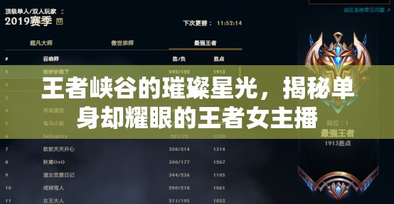 王者峽谷的璀璨星光，揭秘單身卻耀眼的王者女主播
