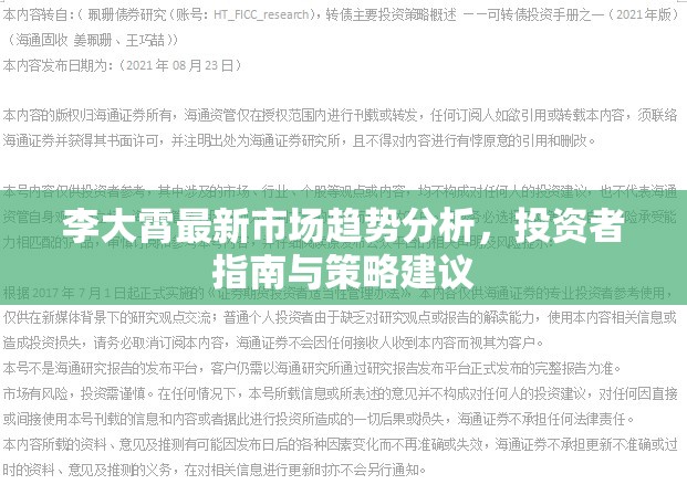 李大霄最新市場(chǎng)趨勢(shì)分析，投資者指南與策略建議