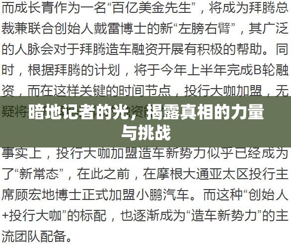 暗地記者的光，揭露真相的力量與挑戰(zhàn)