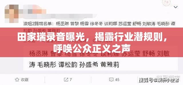 田家瑞錄音曝光，揭露行業(yè)潛規(guī)則，呼喚公眾正義之聲