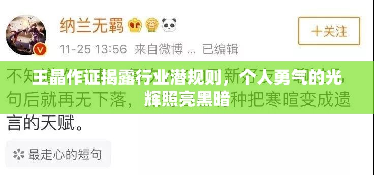 王晶作證揭露行業(yè)潛規(guī)則，個人勇氣的光輝照亮黑暗