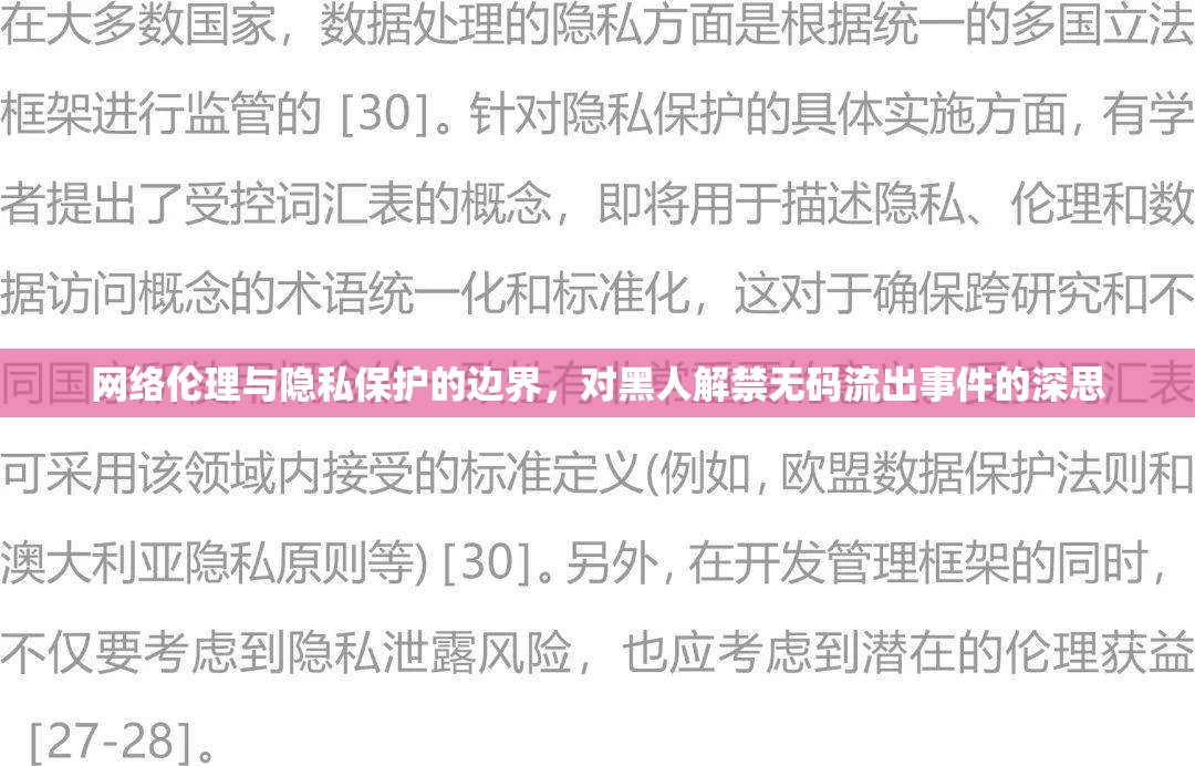 網(wǎng)絡倫理與隱私保護的邊界，對黑人解禁無碼流出事件的深思