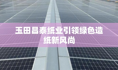 玉田昌泰紙業(yè)引領綠色造紙新風尚