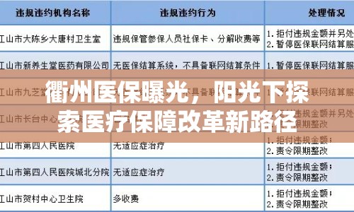 衢州醫(yī)保曝光，陽光下探索醫(yī)療保障改革新路徑