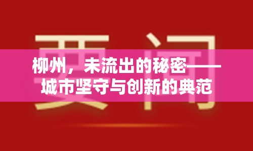 柳州，未流出的秘密——城市堅守與創(chuàng)新的典范