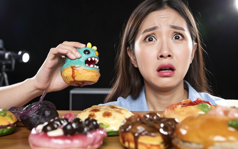 女主播被威脅品嘗恐怖美食，味蕾與恐懼的驚悚交織