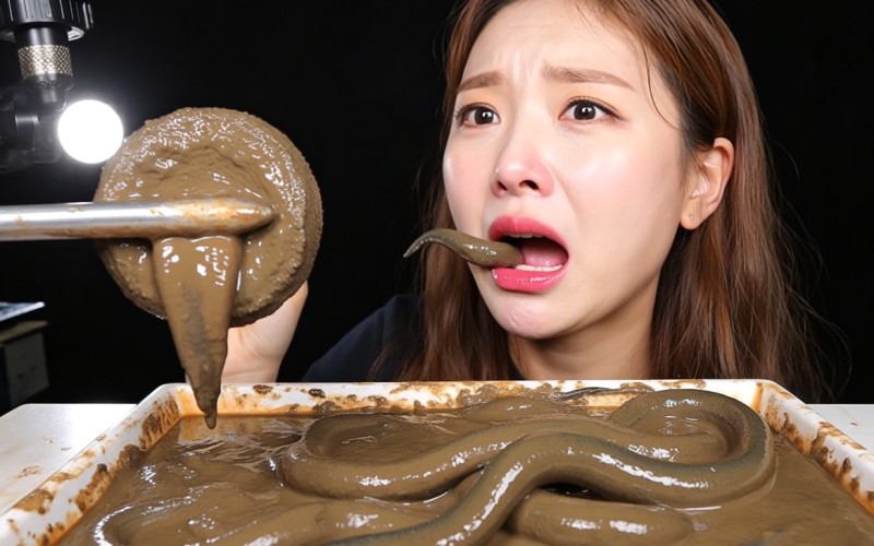 網(wǎng)絡直播新奇挑戰(zhàn)，女主播吞泥鰍——視覺與心理的極限考驗