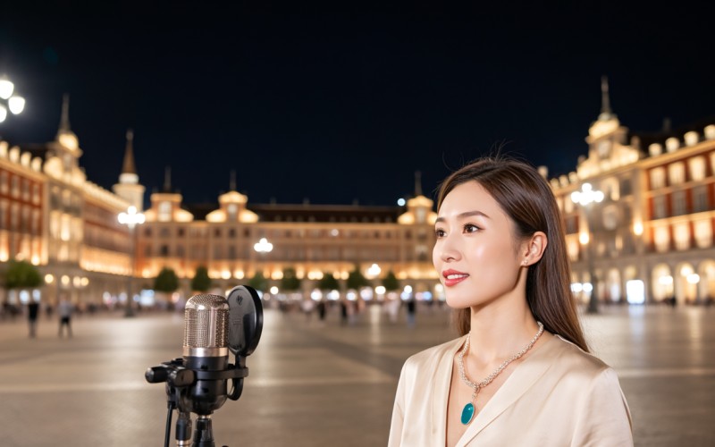 廣場之夜，女主播的悠揚直播之旅